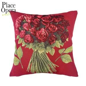 【クッション・48cm】ローズブーケ/赤地