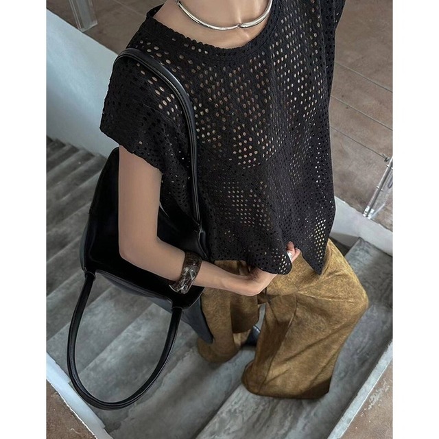 asymmetrical mesh pullover 10947
