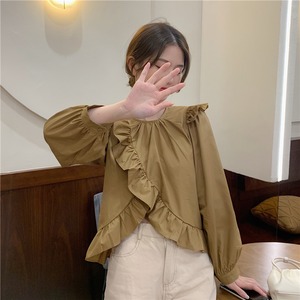 可愛いパフスリーブ2色シャツ　A1100