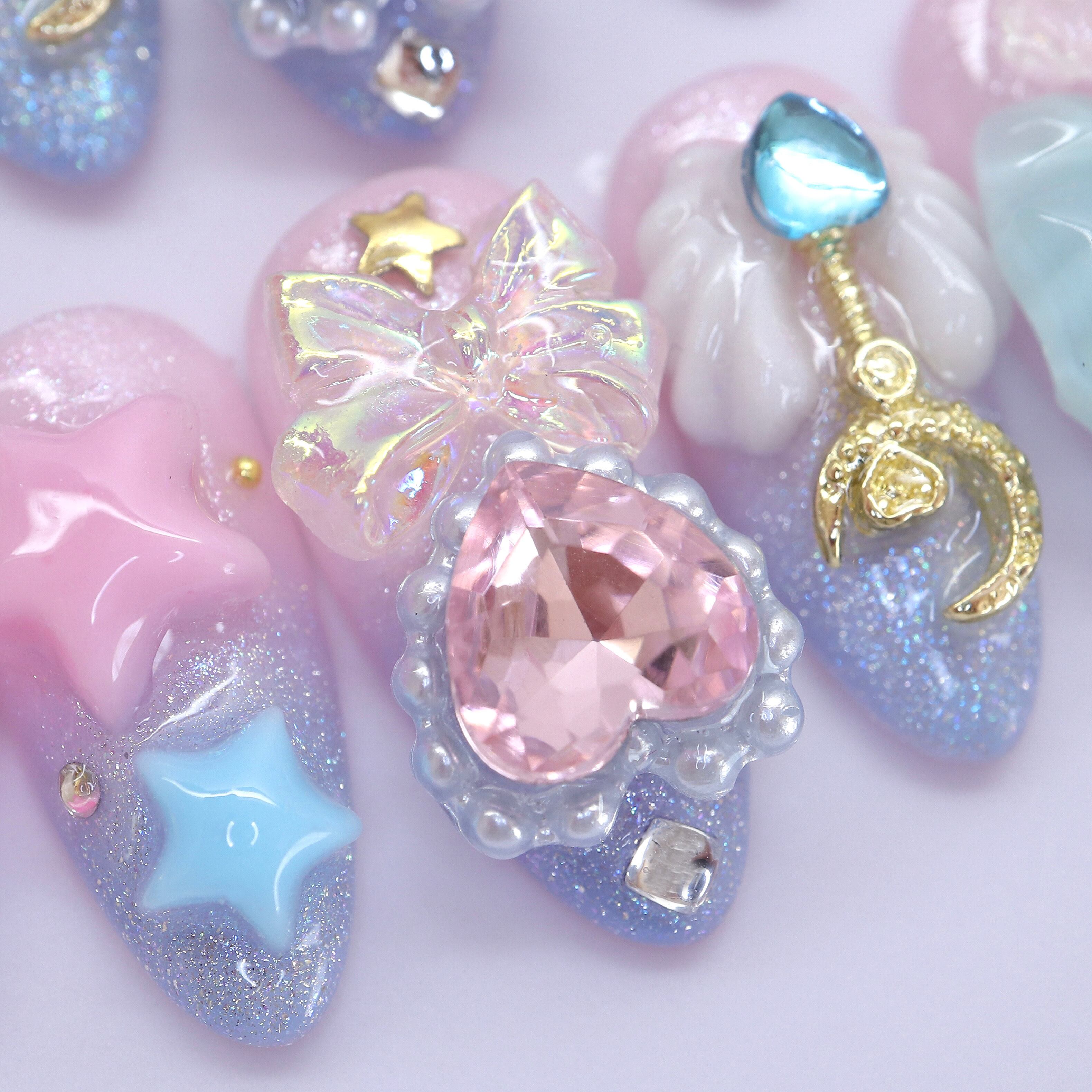 ネイルチップ☆ブルー　キラキラ　マグネット　ゴテゴテ　推し　オーダー受け付け中☆ ネイルチップ☆ブルー キラキラ マグネット ゴテゴテ 推し