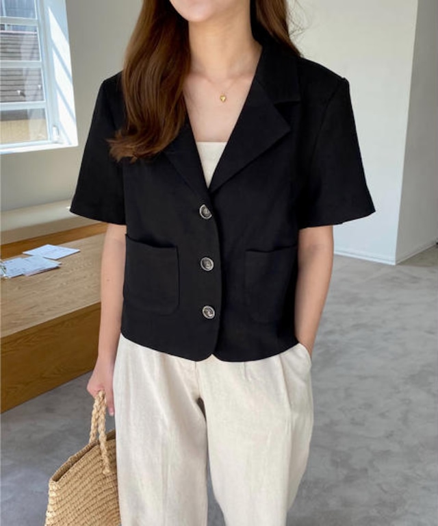 《即納商品》pia linen jacket  (oatmeal / black)