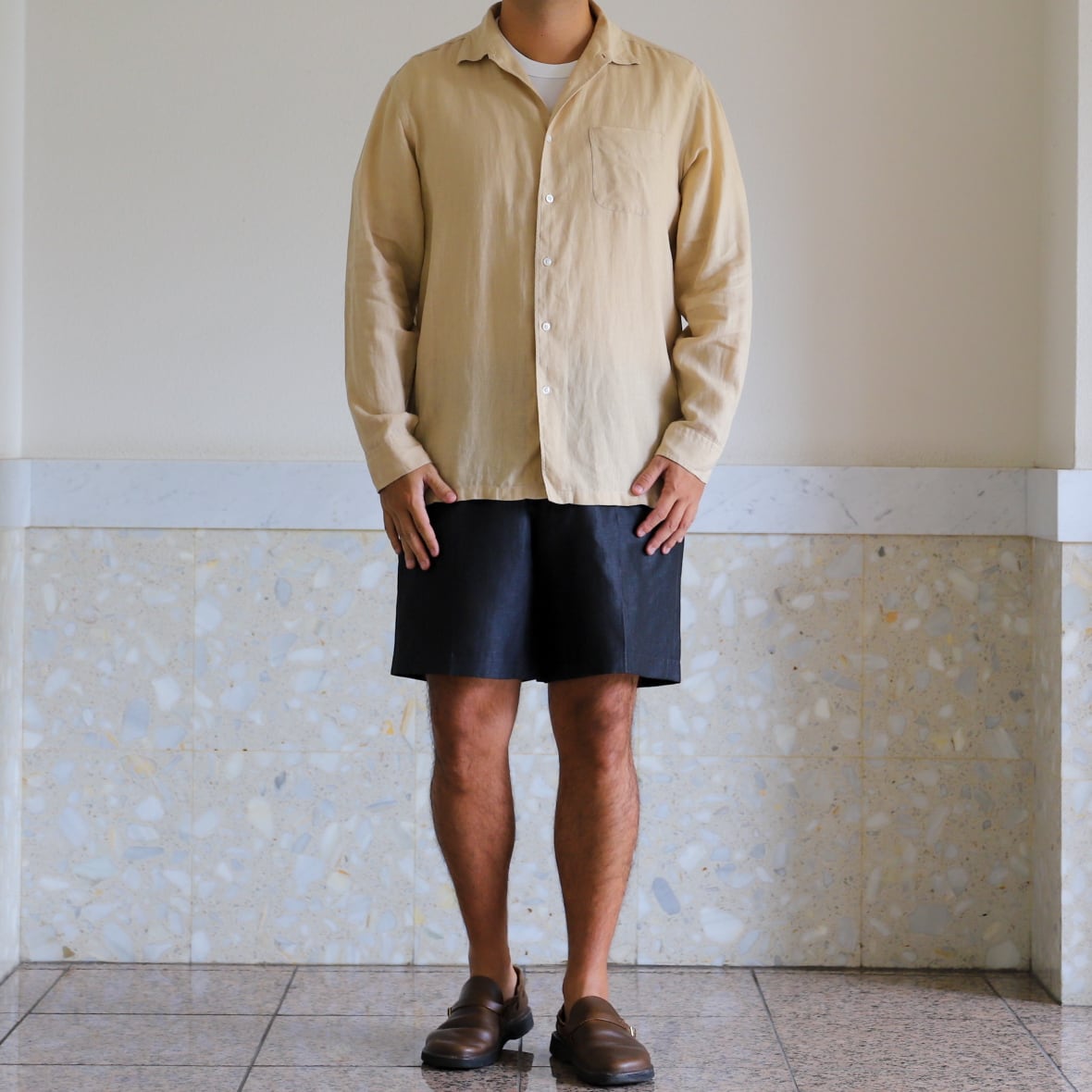 美品　高級Ralph Lauren パープルレーベル　イタリア製リネンシャツ 定価10万】Ralph Lauren Purple Label special linen shirt made in