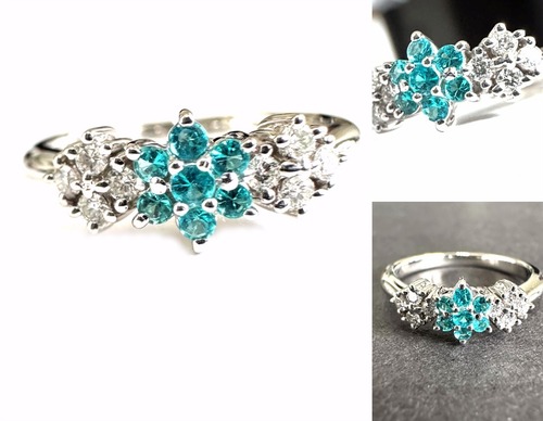 TASAKI　タサキ　パライバトルマリン　ダイヤモンド リング　15P　プラチナ　指輪　11号　田崎　国内　0.11ct　ダイヤ