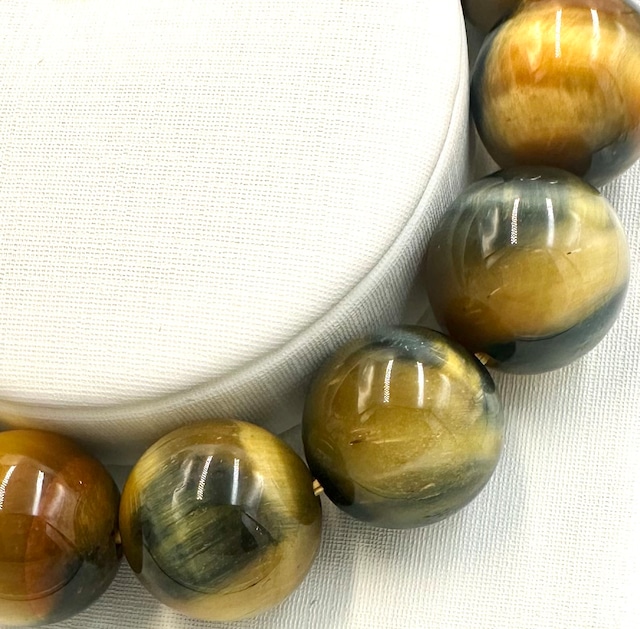 (00751)(1点のみ)ドリームタイガーアイ【14mm】　Tiger's eye 　虎目石　虎眼石　金運　仕事運　ラウンドカット　 天然石ブレスレット　パワーストーン　