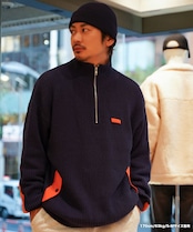 【#Re:room】NYRON PATCH HALF ZIP BIG KNIT［REK128］