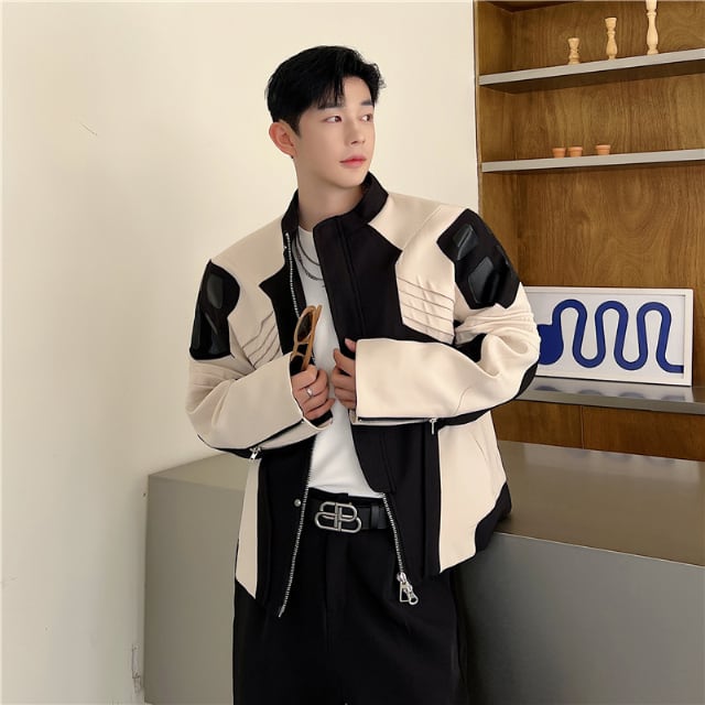 【予約販売】ブルゾン バイカー レザージャケット ジップアップ ショート丈 レザー バイカラー 無地 ブラック グリーン ビッグカラー 防寒 ジャケット ベーシック メンズ カジュアル 男前 こなれ感 お洒落 韓国 トレンド 秋 冬 M/L/XL