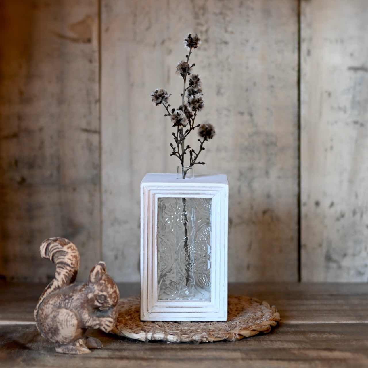 【 9/23 再入荷 】フローラガラス ミニベース ホワイト|木製 一輪挿し 小さい ミニ花瓶 フラワーベース 雑貨屋