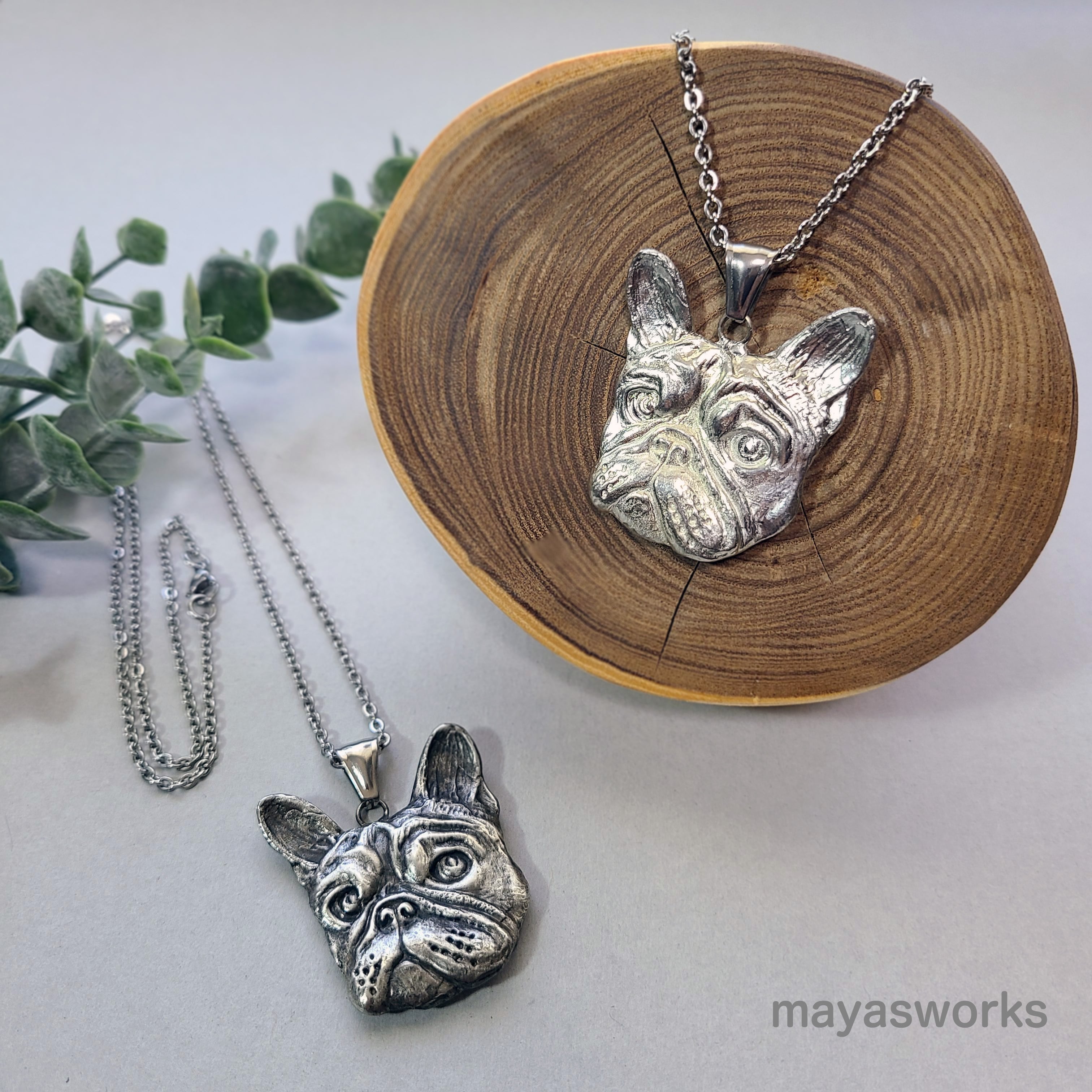 【Metal Drawing】 No.001 フレンチブルドッグ・ペンダント アンティークORシルバー