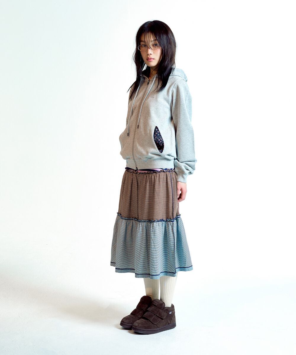 COYSEIO] FLOWER POINT ZIP-UP HOODIE MELANGE GREY 正規品 韓国