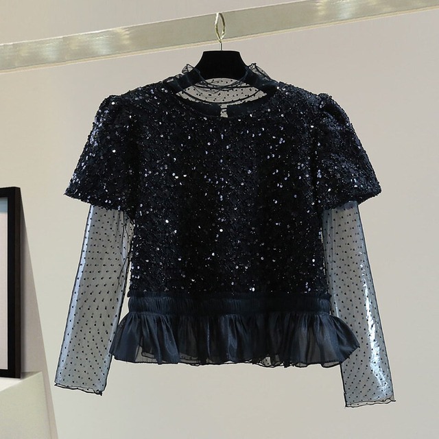 Sequins tulle layered top　B4126