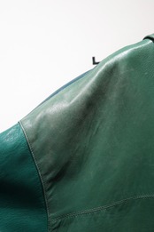 SAXONY green leather hooded half zip jacket