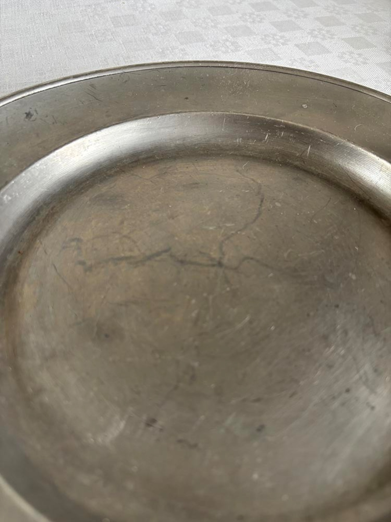 錫プレート　ピューター　エタン丸大プレート　フランス製　オードブル　サンドウィッチ　ディスプレイ用としても　19twh6-1