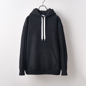 Wool felt cable hoodie / Black