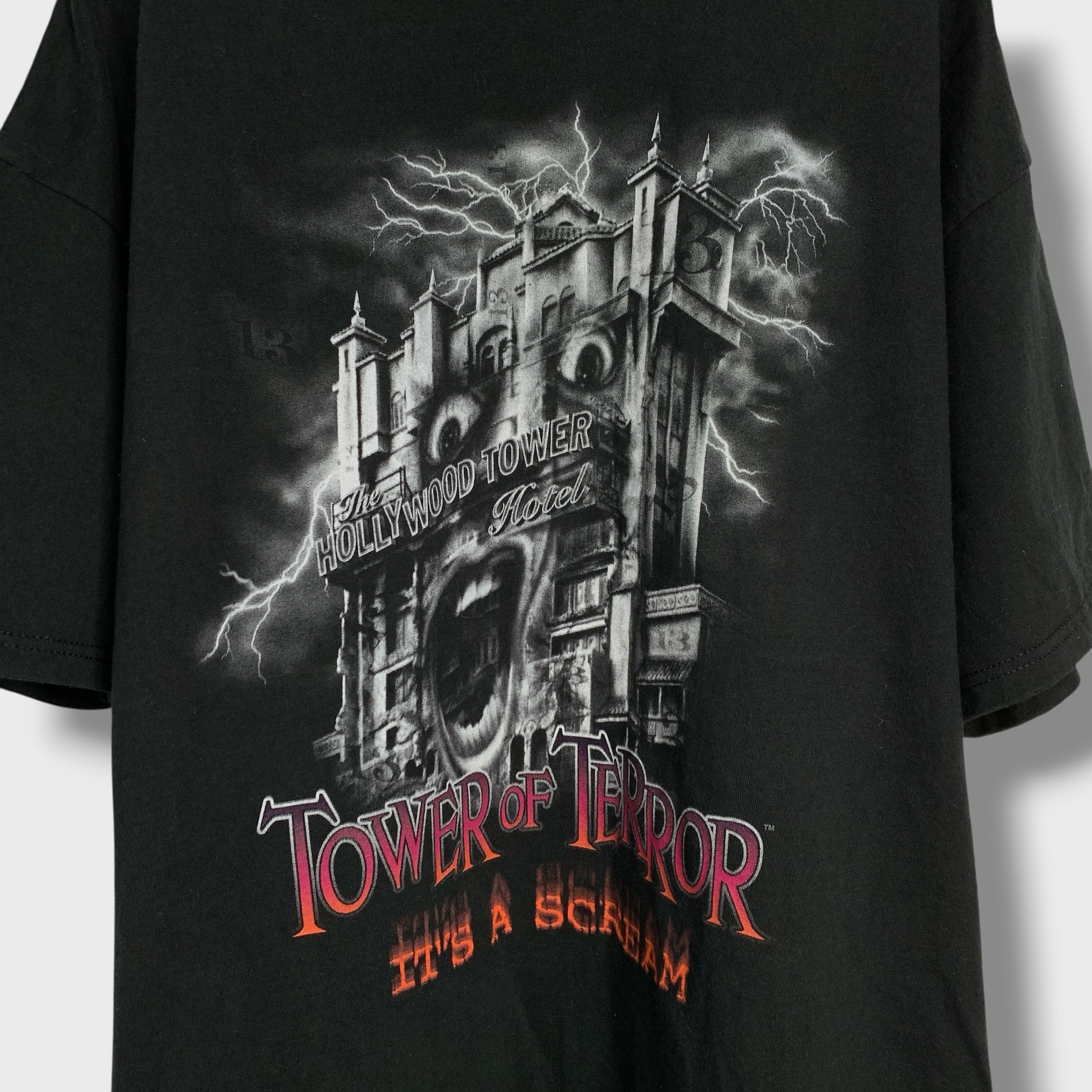 USA Disney タワーオブテラー プリントTシャツ アトラクション 黒 L
