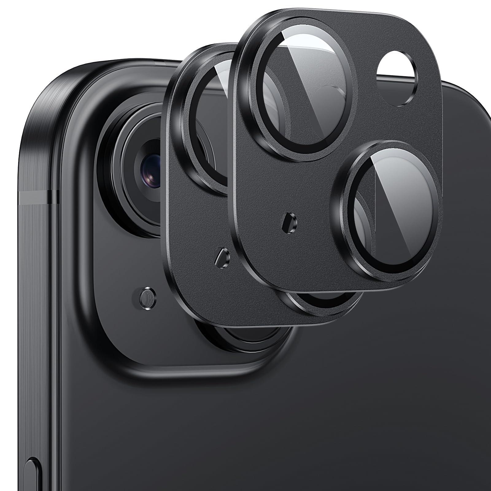 【特価処分】2枚セットiPhone 14/14 Plus用 カメラ保護フィルム レンズ全面保護 耐衝撃/擦り傷防止/露出オーバー防止 高透過率 曇りなし 強粘着設計 黒縁デザイン ブラック