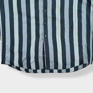 【LUC SAINT ALBAN】ストライプシャツ 長袖シャツ カジュアルシャツ 黒灰 XL相当 ビッグサイズ EU古着 ヨーロッパ古着