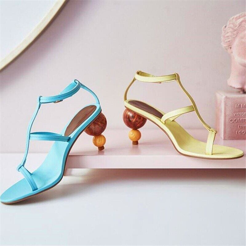 【新作】【送料無料】 ひょうたんとスクエアトゥのハイヒールアプリコットイエローブルーレザーハイヒールサマーレディースパーティーサンダル 靴 シューズ 夏物 スクウェア 10b35902433023