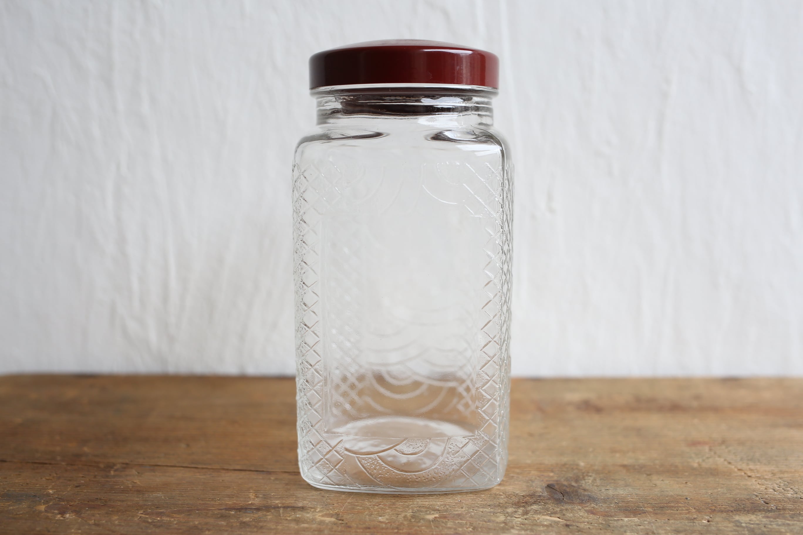 フランス アンティーク ヴィンテージ ベークライト製蓋付き ガラスのキャニスター(大) N-00604-2