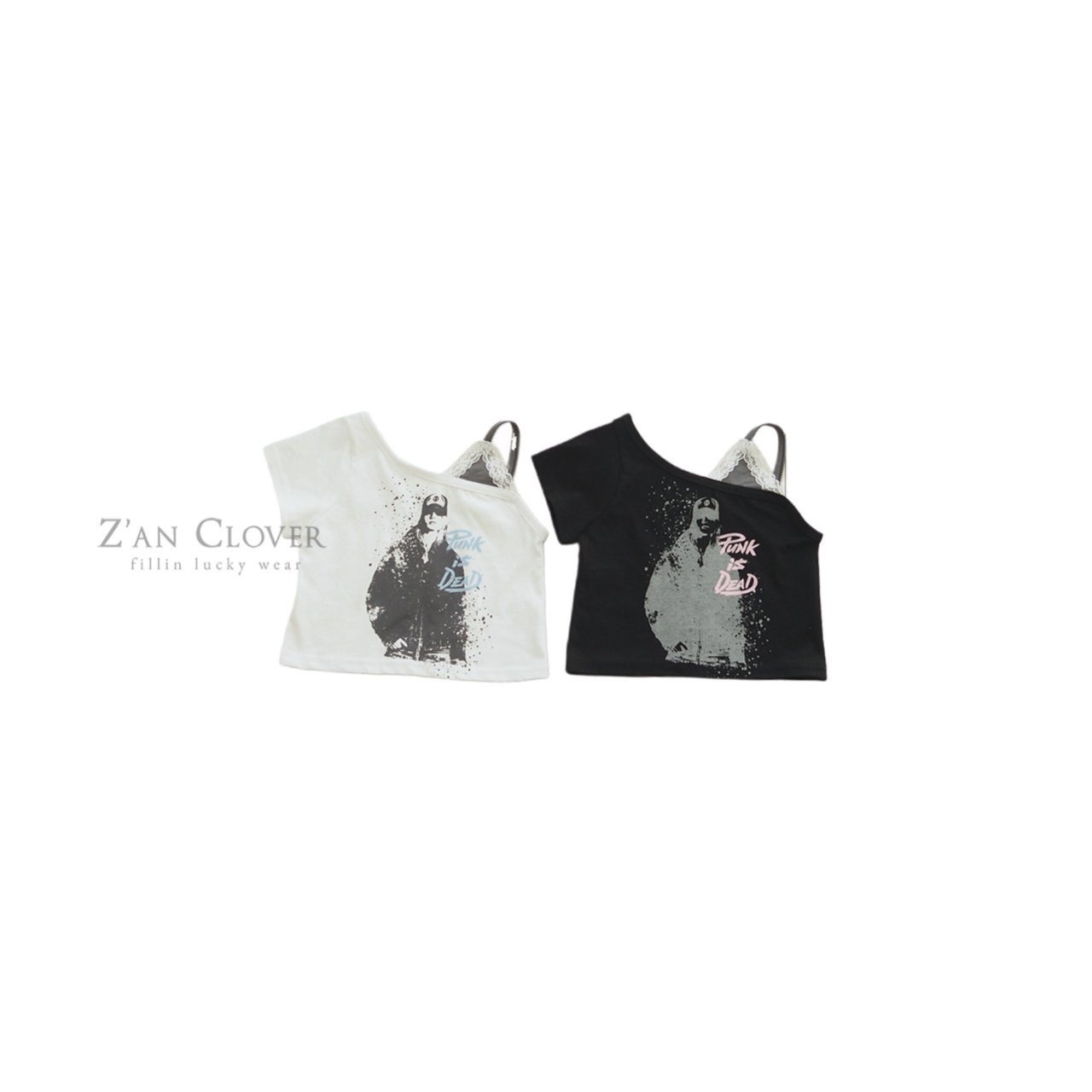 [Z’AN CLOVER] Lace Strap Punk Tee +fee2 / [지안클로버] 레이스스트랩펑크티