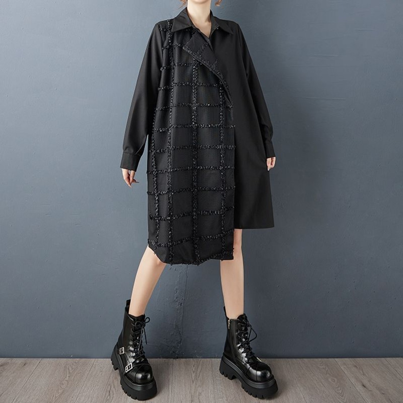 オーバーサイズ ベルト付 ロングシャツ 60034