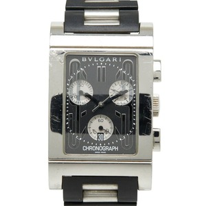 ブルガリ レッタンゴロ 腕時計 RTC49S クオーツ ブラック文字盤 ステンレススチール ラバー メンズ BVLGARI 【中古】