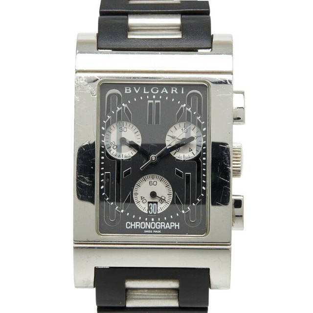ブルガリ レッタンゴロ 腕時計 RTC49S クオーツ ブラック文字盤 ステンレススチール ラバー メンズ BVLGARI 【中古】