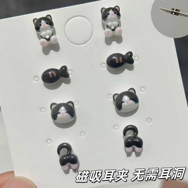 猫と魚の可愛いイヤークリップ（ピアスなし）