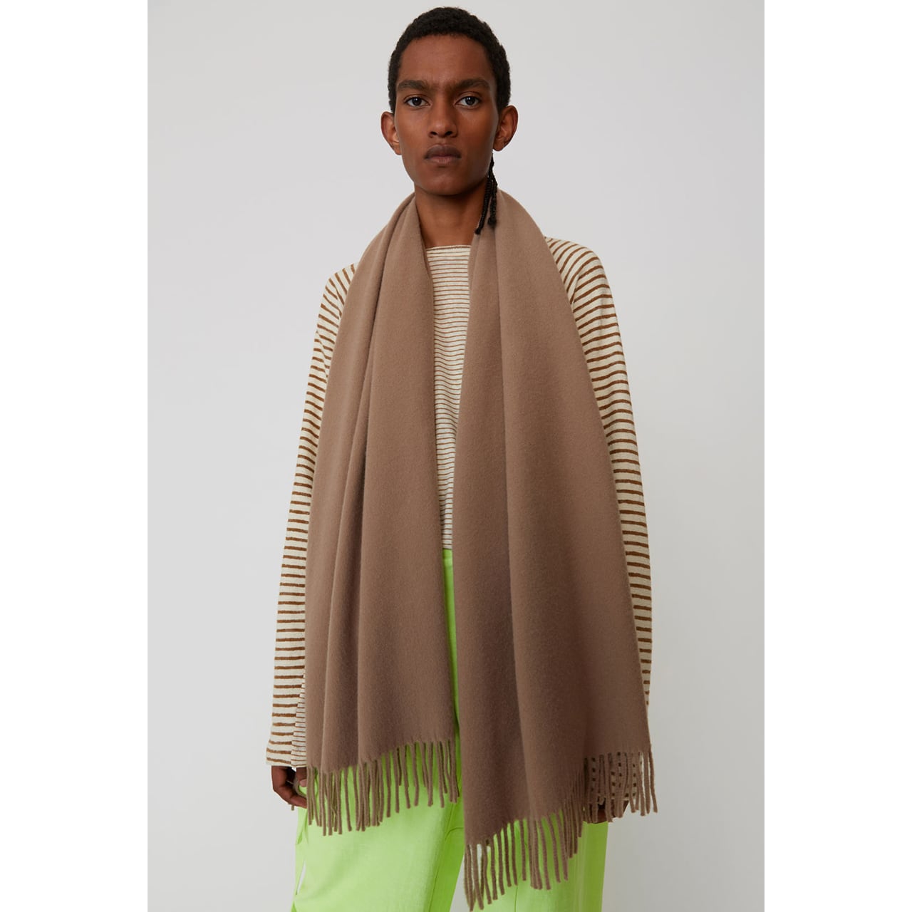 [Acne Studios]アクネストゥディオ fringed Scarf オーバーサイズウールマフラ　キャラメルブラウン　200×70　 | JW  marcury powered by BASE