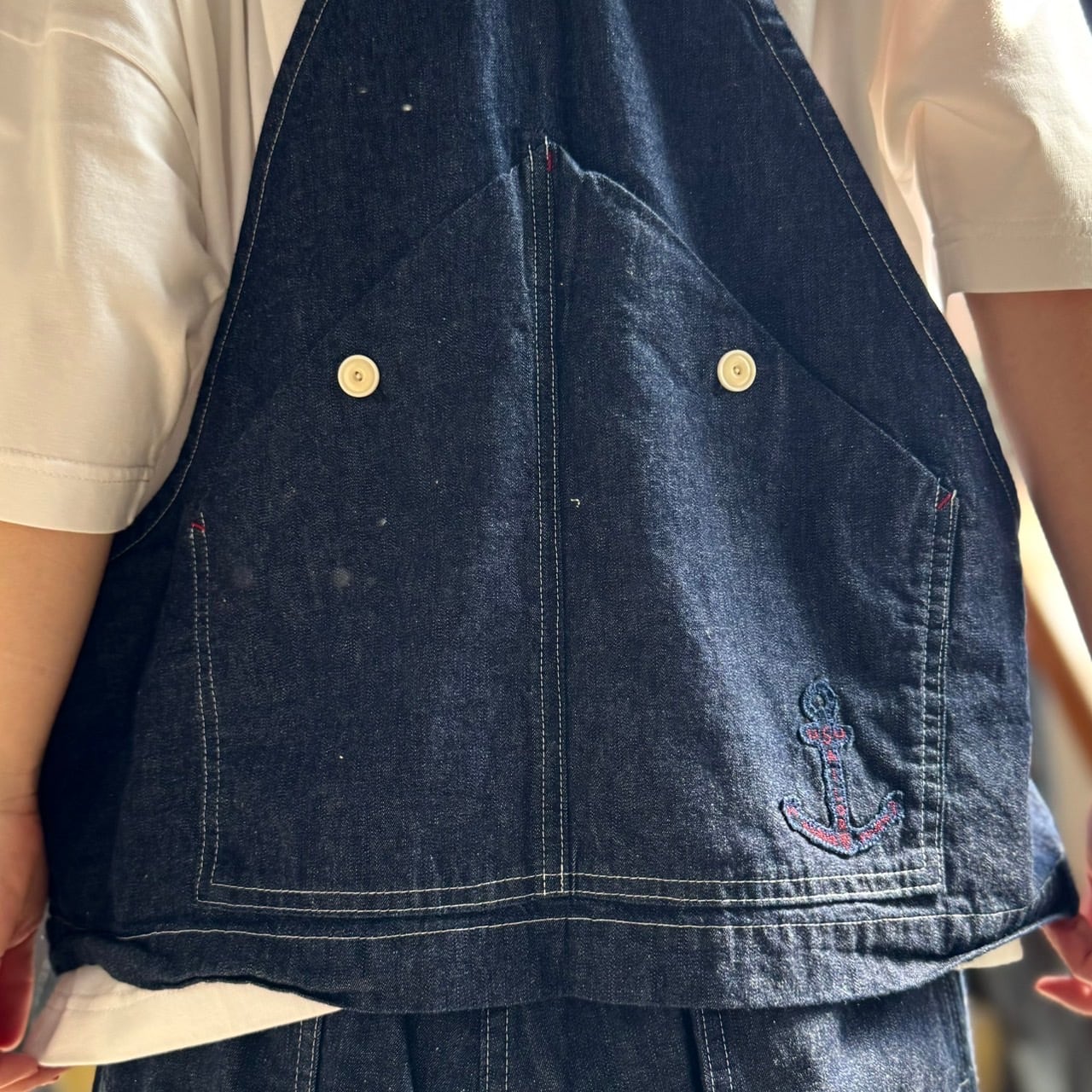 快晴堂　デニムオーバーオール　インディゴ　水玉　サイズ2 日本製 快晴堂 - Girl's・リラクシンWorkインディゴデニム