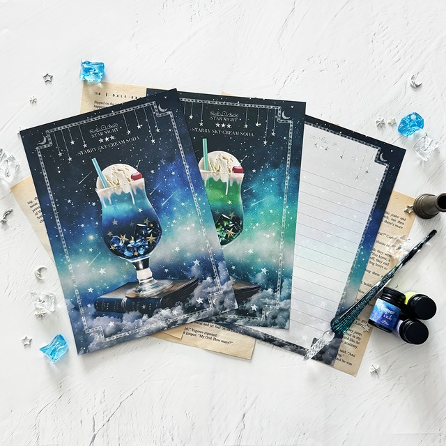 【レターセット・便箋】【全3色】架空の星空喫茶 "星空のクリームソーダ" レターセット