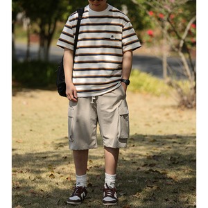 Multi-stripe pocket tee  0865