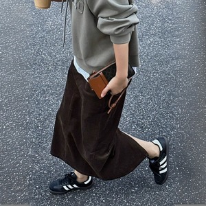 ブラウン　コーディロイ　Aラインスカート〈１カラー サイズS-XL〉
