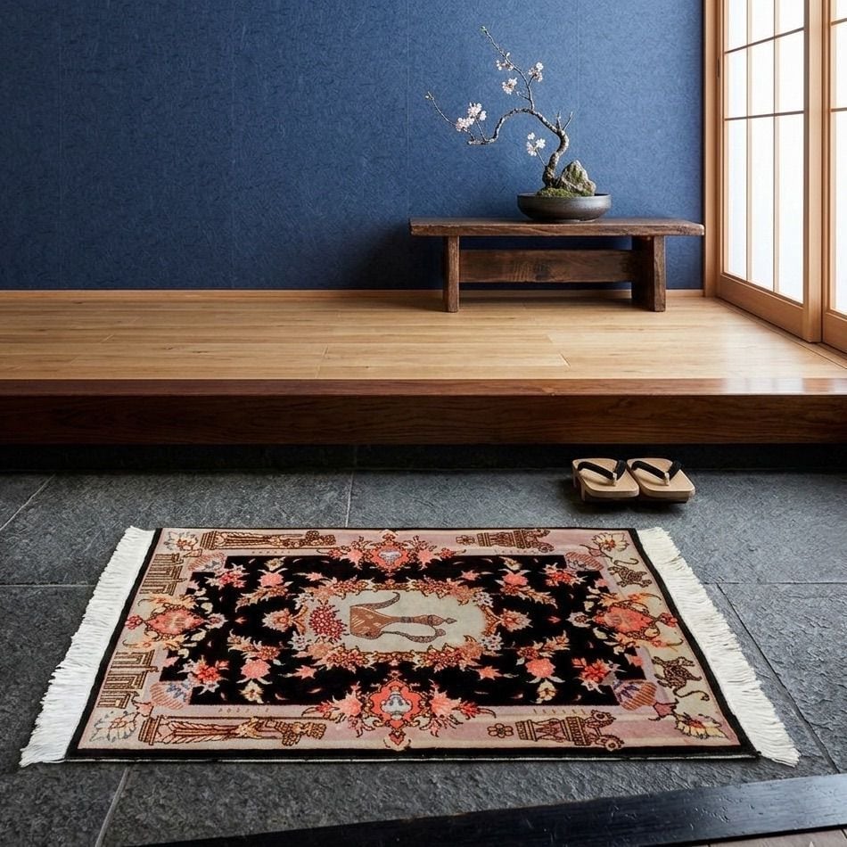 ペルシャ絨毯 本物 手織り トライバルラグ ホラサン産60/88cm 草木染め