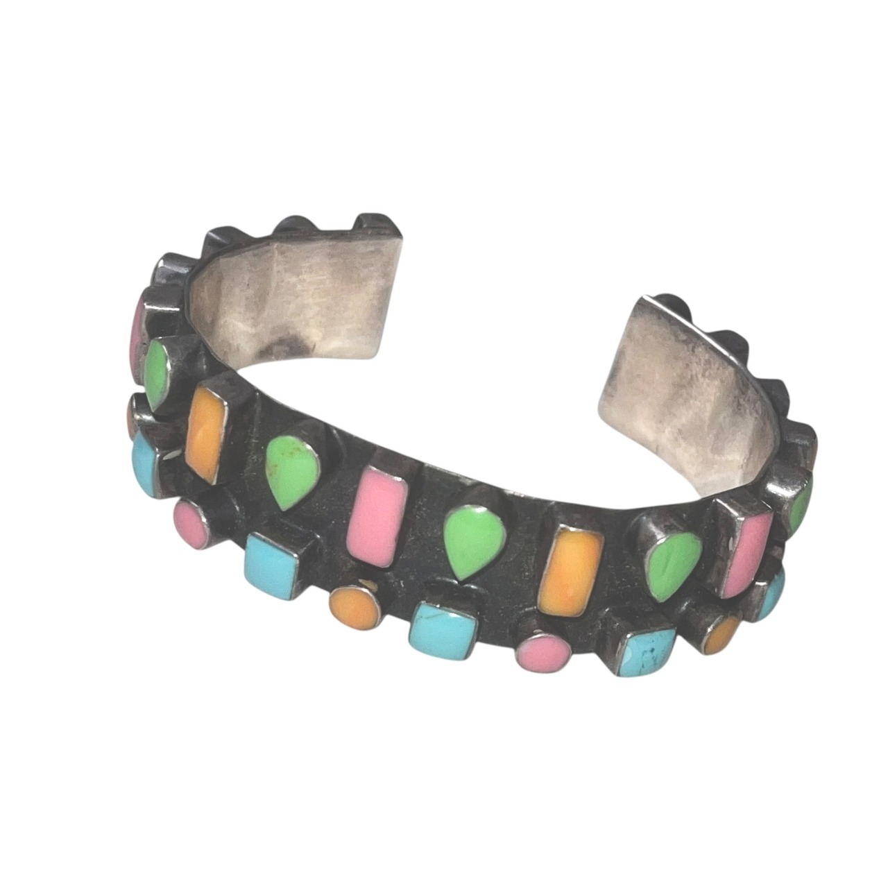 vintage silver multi-color stone cuff bangle