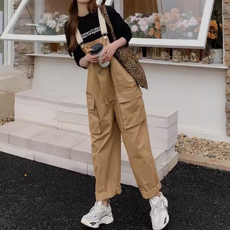 大きなポケット付き足首丈のオーバーオール K16270