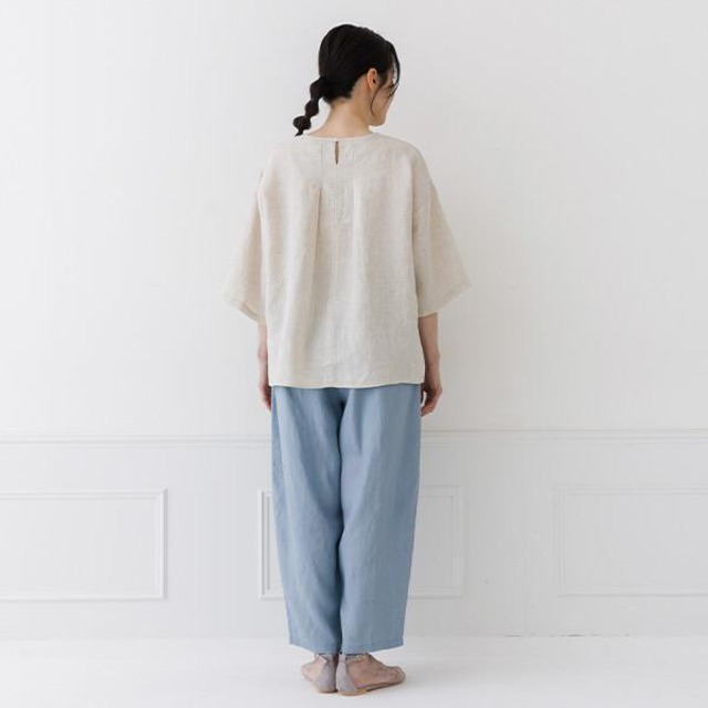 Crea delice（クレアデリス）リネン バックタック ハーフスリーブ ワイドブラウス