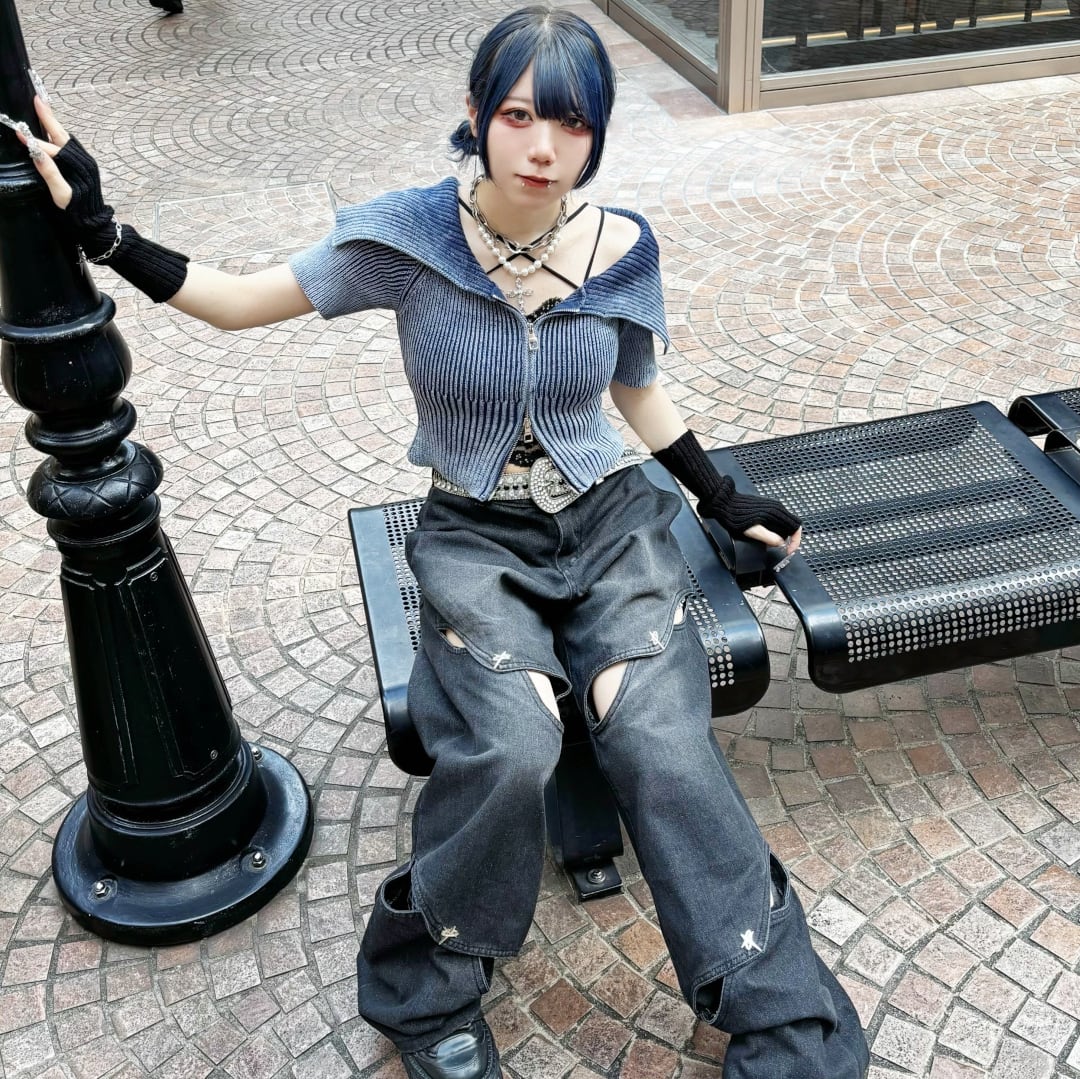 ZIPオフショル半袖リブニット | VOLCAN&APHRODITE