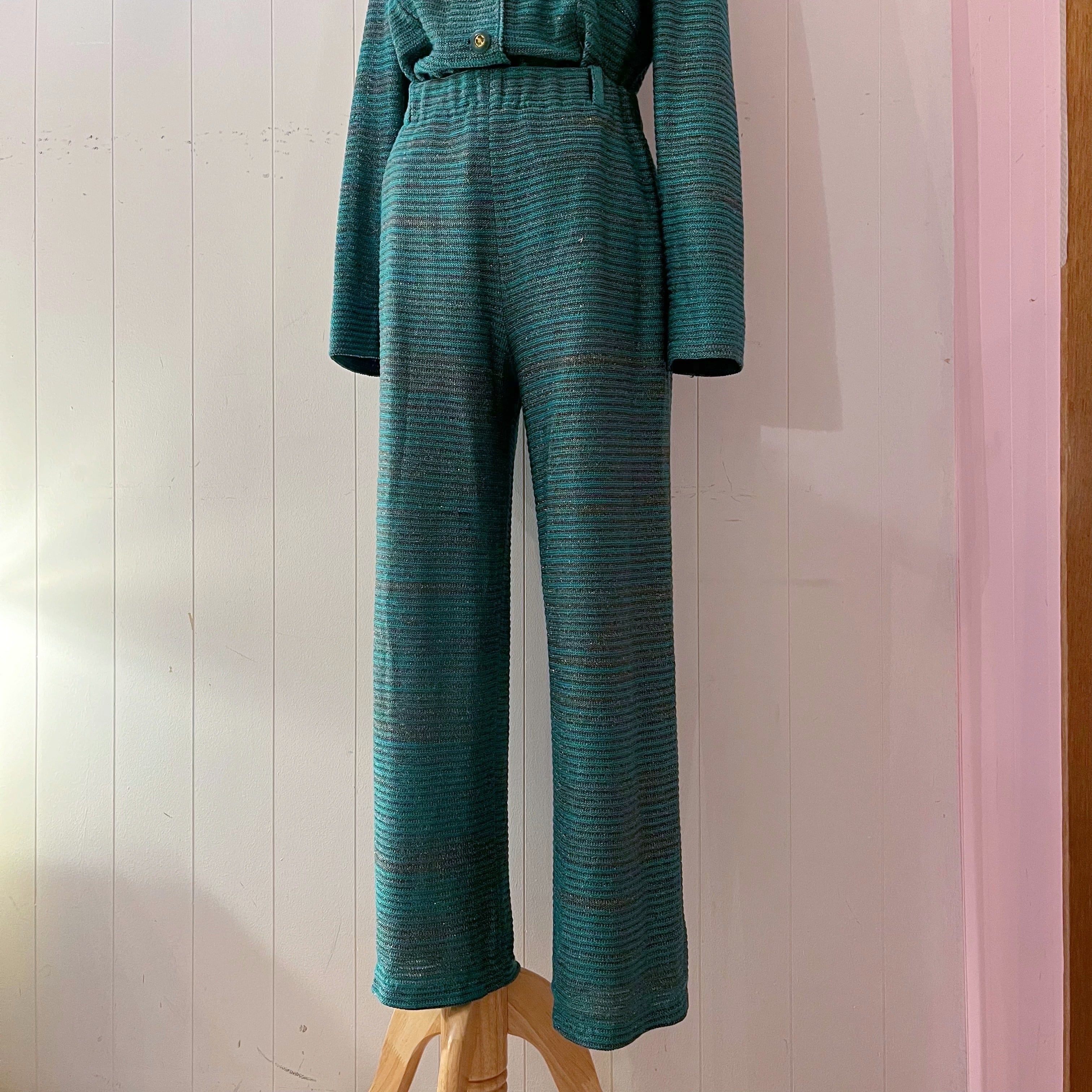 green lame knit set up