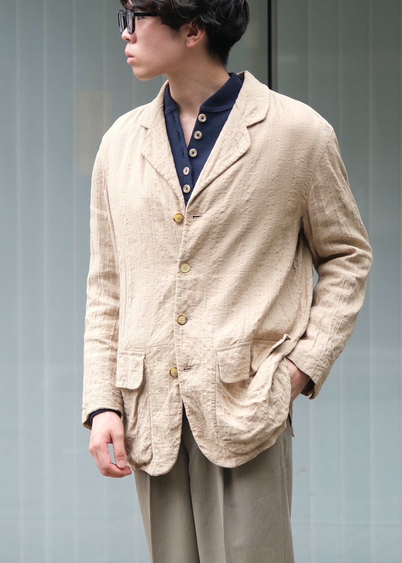 80’s EMPORIO ARMANI linen single tailored jacket