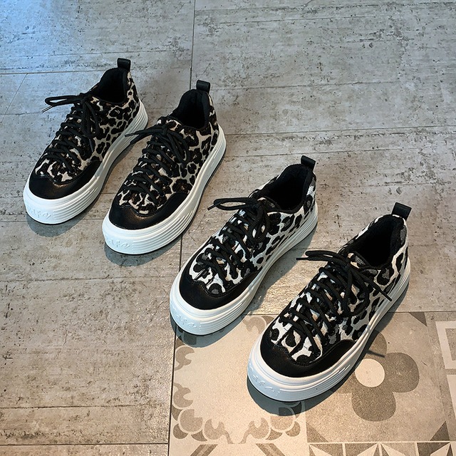 ホワイトスプリングレオパードプリント柄カジュアル 靴 シューズ レース スニーカー 春物 レースアップ 部族の婦人靴51408948056