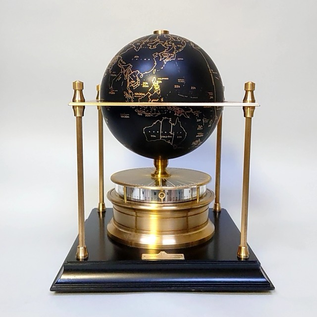 FRANKLIN MINT/フランクリンミント 英国王立地理学会監修 地球儀型ワールドクロック 機械式置時計 24金仕上 1988年製 取扱説明書付
