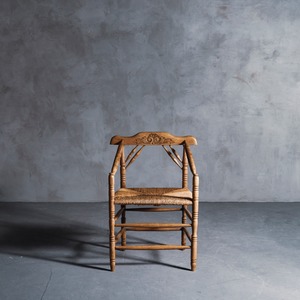 コーナーチェアー/ラッシュシート/アームチェアー/カービング/フランス家具/アンティーク家具