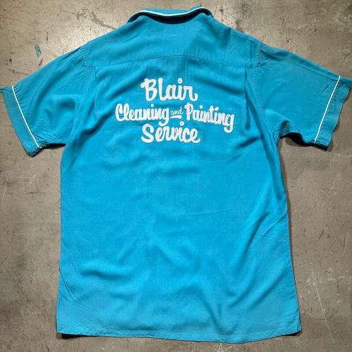 60's~ Crown Prince クラウンプリンス レーヨンボーリングシャツ Blair Clraning and Painting Service チェーンステッチ 水色 ライトブルー Mサイズ 希少 ヴィンテージ BA-2493 RM2912H