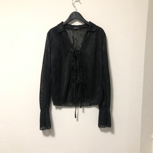 Organza lace ridden blouseーBLACK