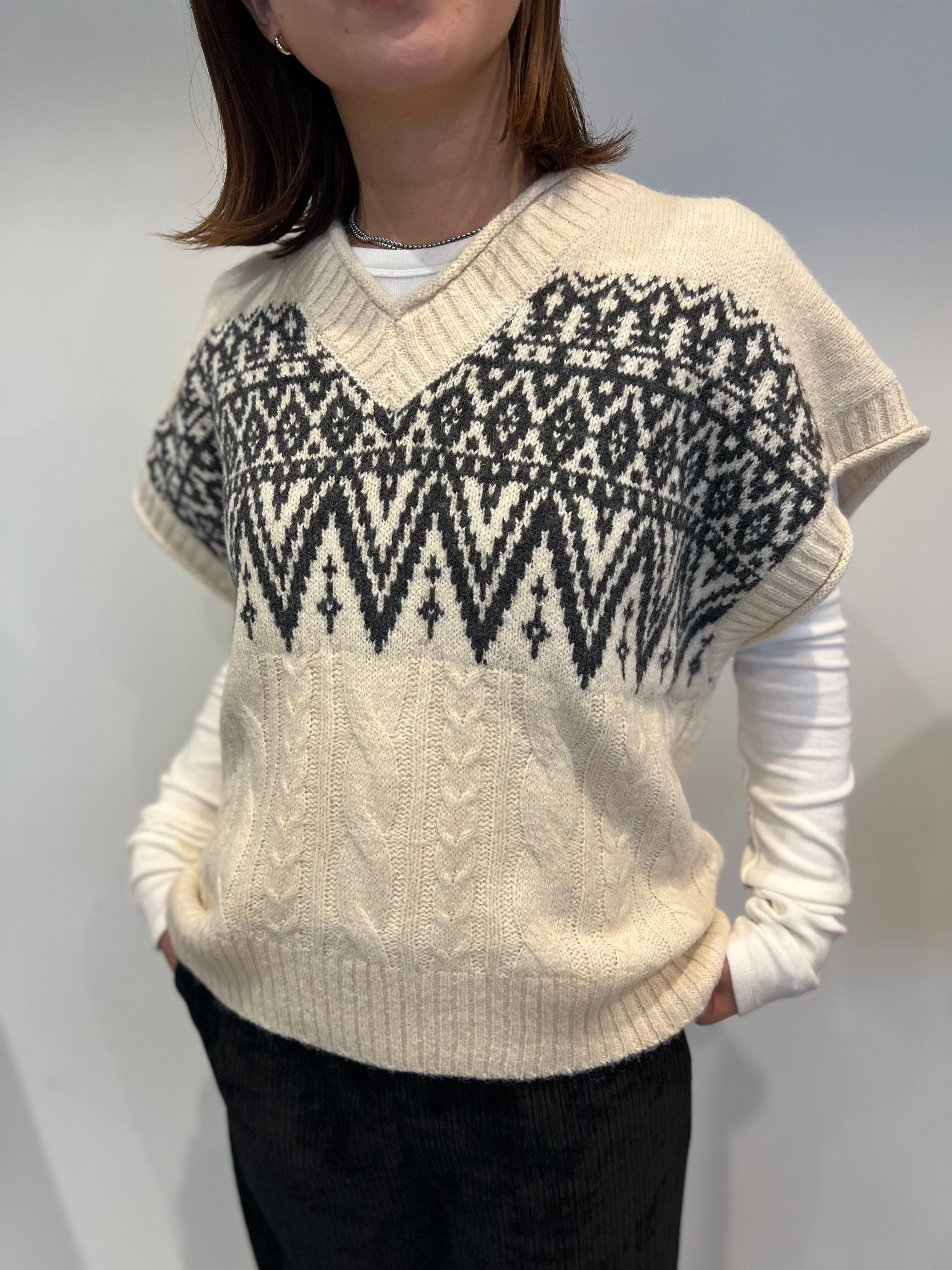 【SELECT】フェアアイル柄ワイドベスト 39-0422