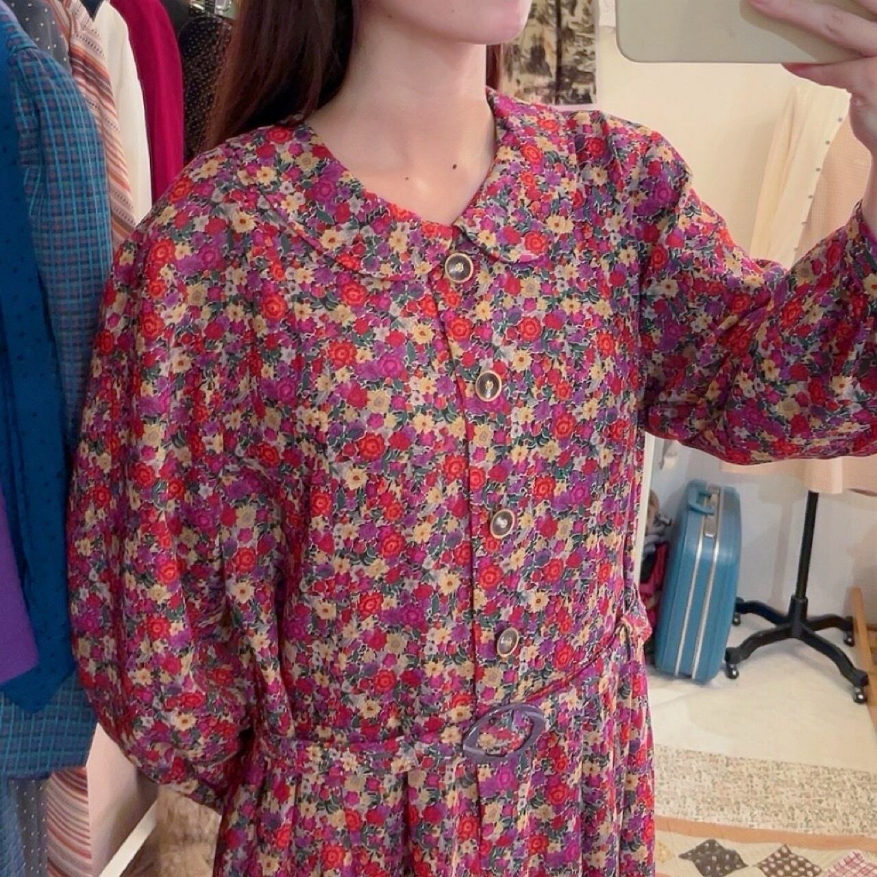 purple red flower one-piece