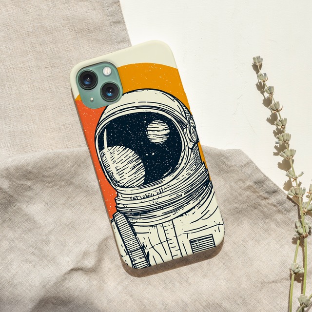 受注生産 iPhoneケース 月面を映す宇宙飛行士ヘルメット｜宇宙飛行士モチーフ RFSP017D