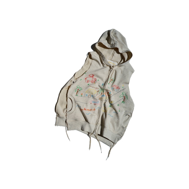 【osakentaro】embroidery zip sweat vest