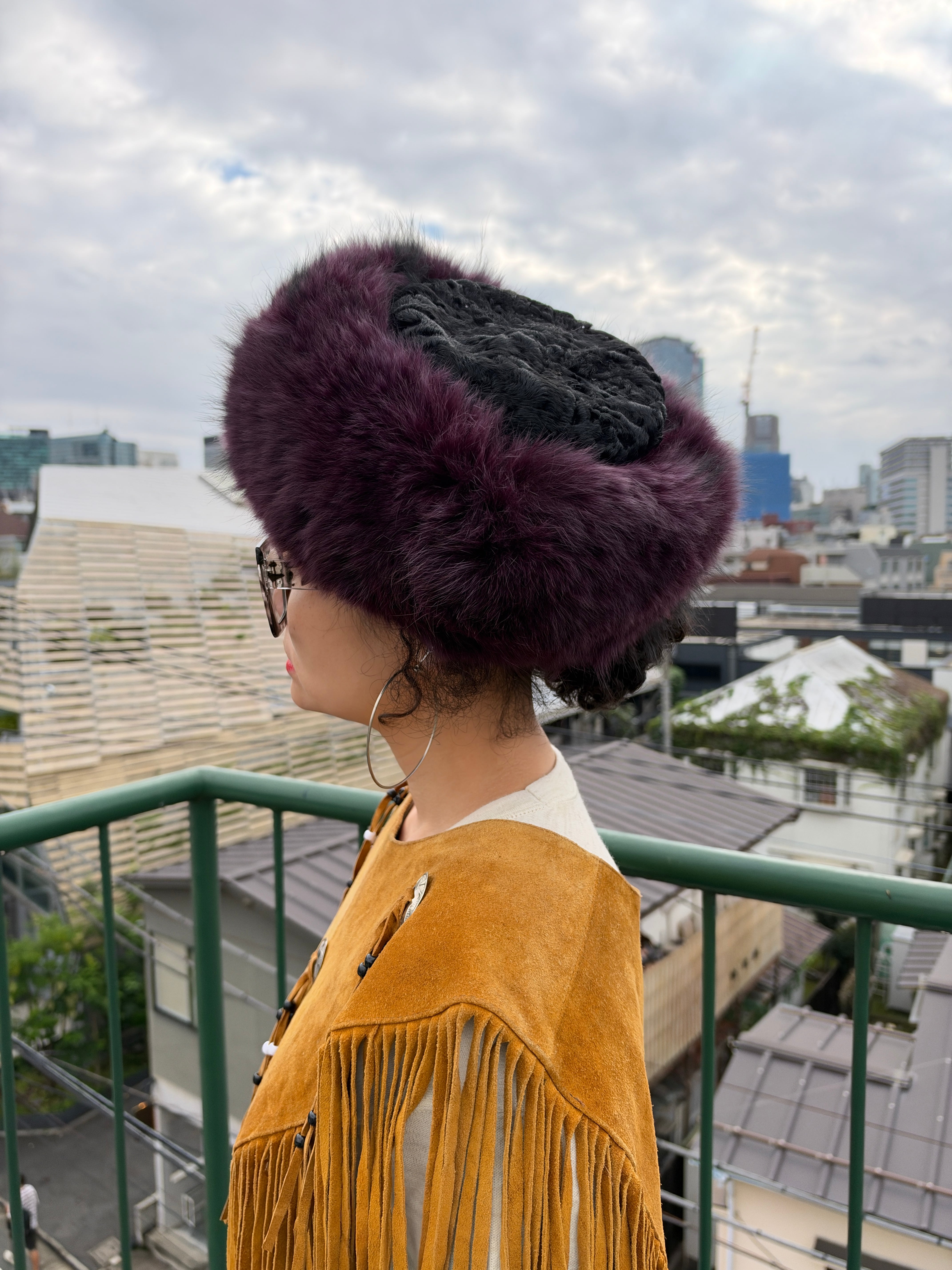【2点SOLD】こちらはご購入いただけませんVintage Uzbekistan bi-color black × purple fur hat