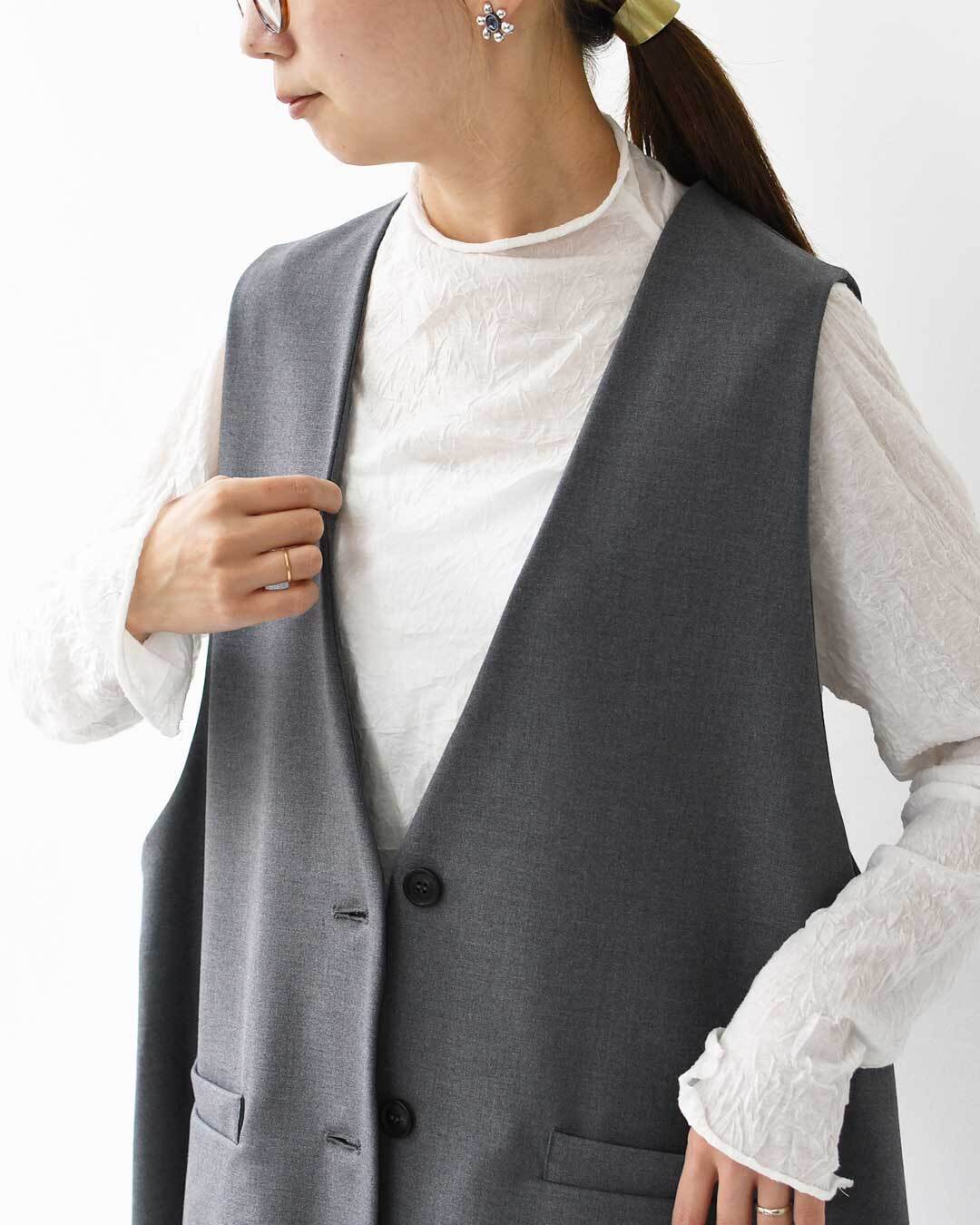 mizuiro ind [ミズイロ インド] deep V neck wide vest [3-230108
